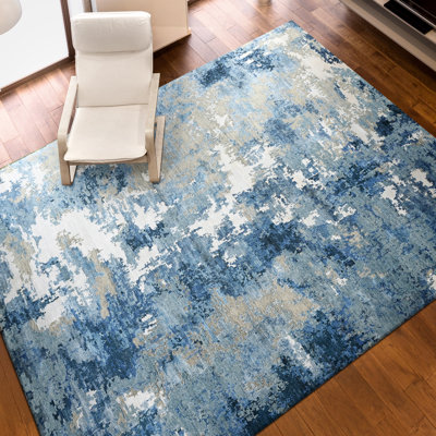 Tapis bleu et bleu clair de haute qualité noué à la main