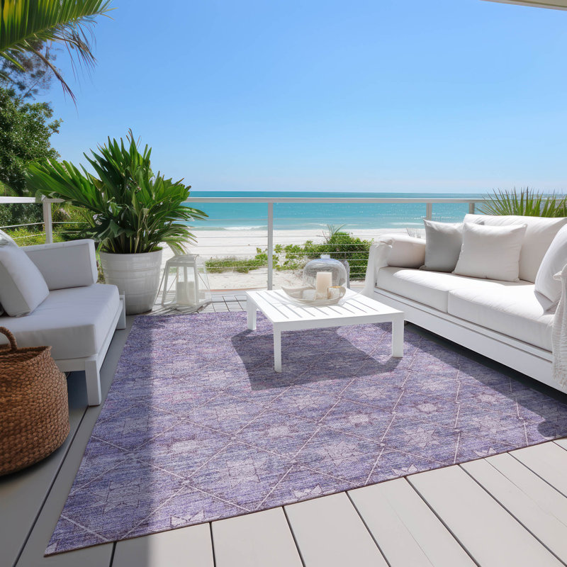 Tapis mauve lavable à la machine intérieur / extérieur Xhevrie, Rectangle 10 pi x 14 pi