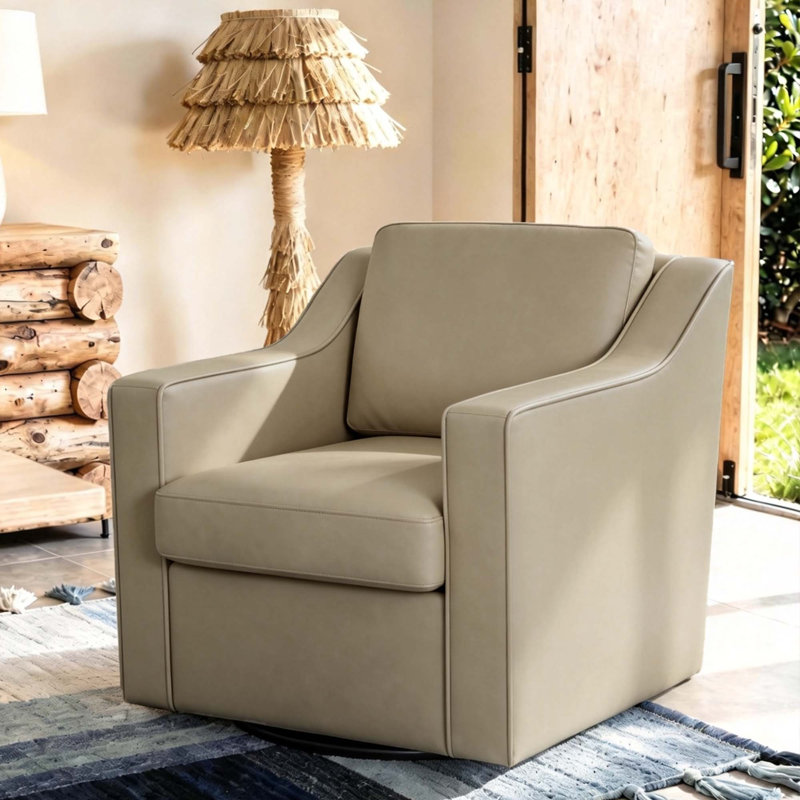 Faux Leather Swivel Armchair, Cream
