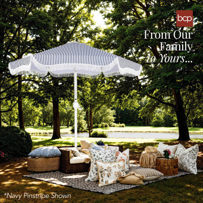  Parasol de marché à franges 9 pi - Parasol de patio Boho avec inclinaison, UPF50 + - Blanc