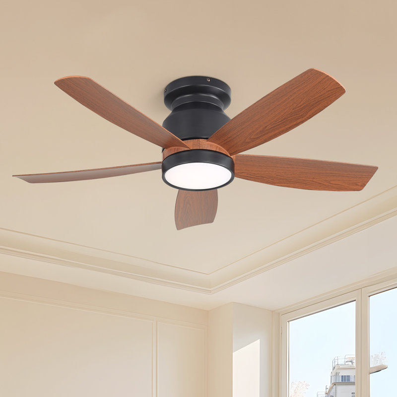 Rachel 42" 5-ABS Blade Modern Classic Flush Mount Ceiling Fan With Tri-Colour LED Light Source Dimming, Silent DC Motor