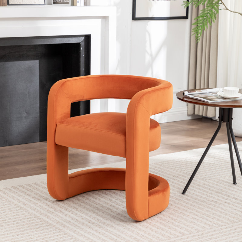 Fauteuil demi-tonneau Modern, Velours orange