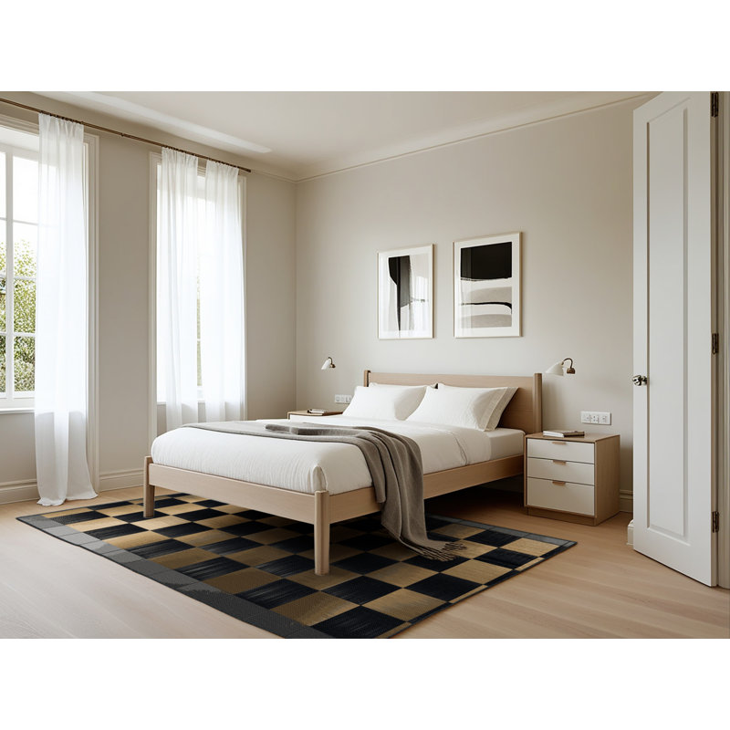 Tapis damier noir lavable à la machine, Rectangle 5 pi x 7 pi