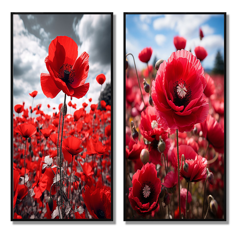 Symphonie écarlate «Flower Field» - 2 pièces, Cadre noir, H 20 po x l 24 po