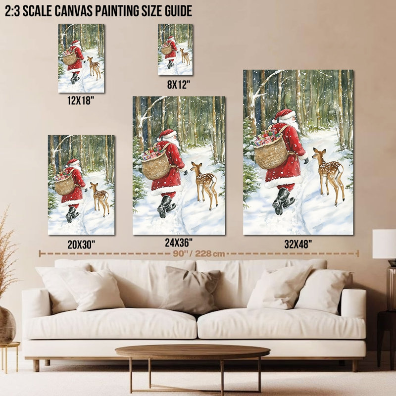 Père Noël, art mural sur toile, décorations murales, photos de Noël rétro pour le salon, peintures de Noël pour mur, reproduction sur toile tendue, 12 po x 18 po