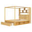 Lit à baldaquin en bois Queen Size avec tête de lit bibliothèque, prises USB et éclairage DEL RVB intelligent, lit plateforme avec rangement sous le lit, tiroir au pied du lit et garde-robe réversible, couleur naturelle-657576024-657576029