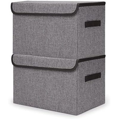 Large 42 Quarts Fabric Storage Bins With Lids [2-Pack] Linen Collapsible Foldable Storage Cubes, Closet Organizer Containers Boxes With Handles For Home Office (16.7 X 12 X 12, Gray)