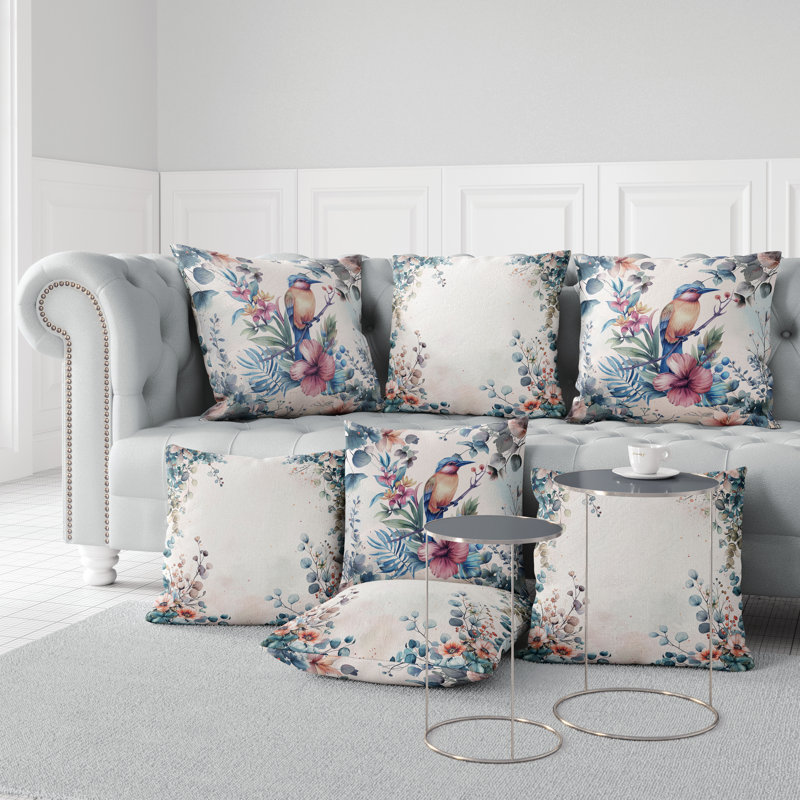 Coussin Whispers of Nature, H 18 po x l 18 po, Bleu / Rose
