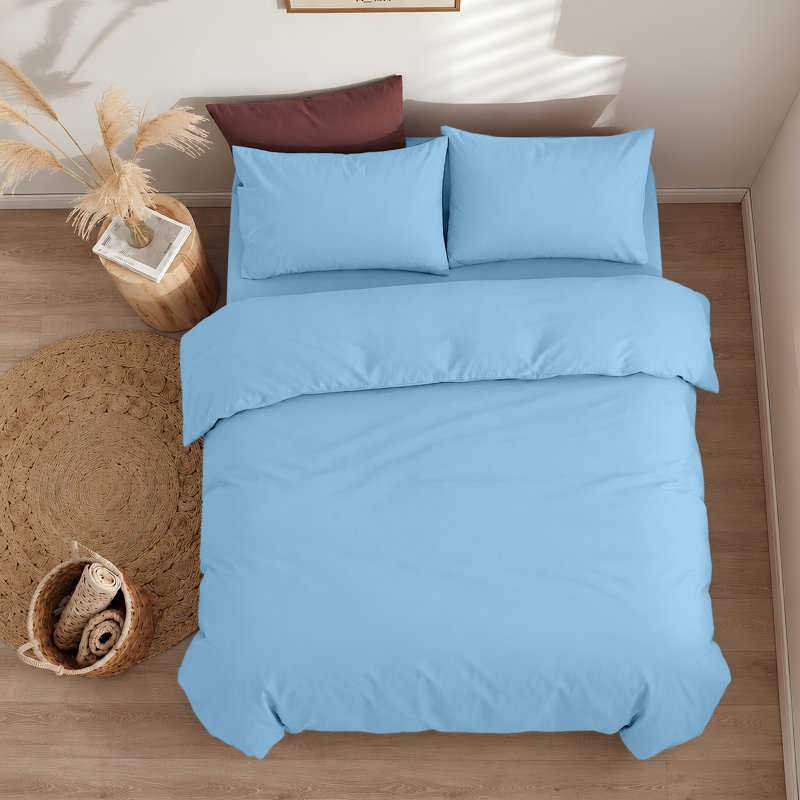 300TC Microfiber Duvet Cover Set – Reversible Luxury 3-Piece, Super King Duvet Cover + 2 Standard Pillowcases, Light Blue