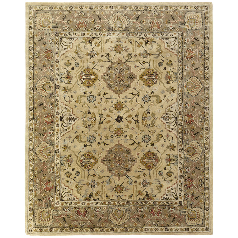 Wool Oriental Area Rug in Beige/Brown, Rectangle 3'6" x 5'6"