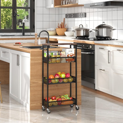 Slim Rolling Storage Cart With Wooden Top For Small Spaces (Maximize Kitchen Organization And Style)