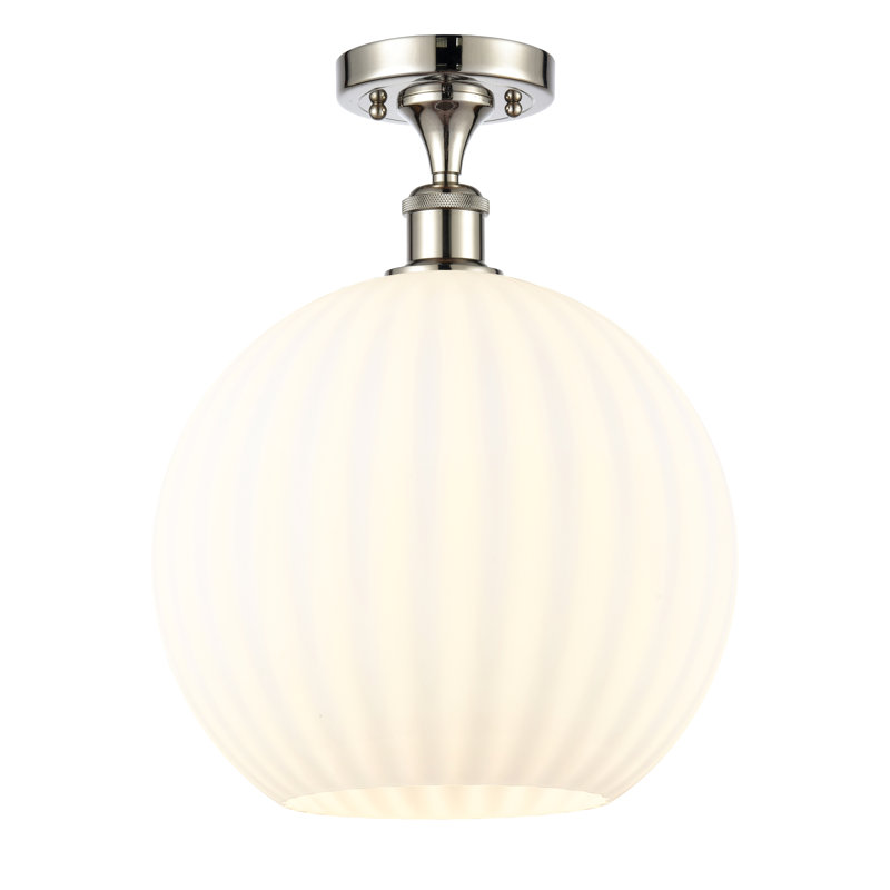 Plafonnier semi-encastré 1 lumière Ballston - Adriao, Nickel poli, H 14,75 po x l 12 po x P 12 po
