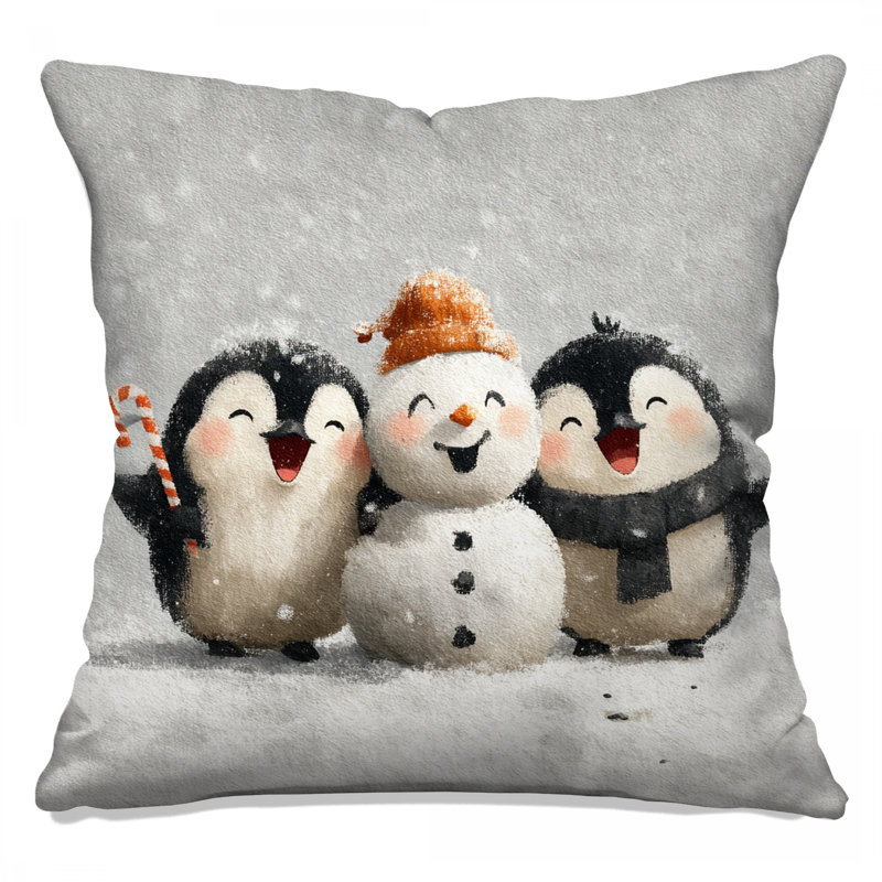 Coussins Penguins With Snowman, 16 po x 16 po