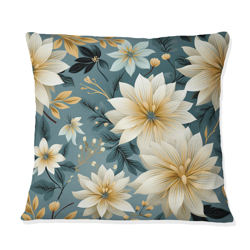Coussin décoratif bleu et doré à motif géométrique Harmony Fusion I, H 16 po x l 16 po