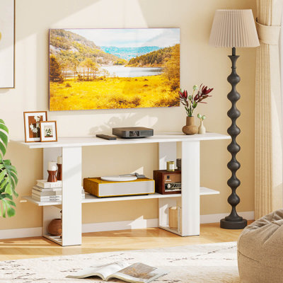 TV Stand for up to 55” TV, Entertainment Center with Storage Shelf for Living Room White