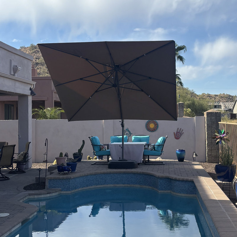 Yoav 144'' Cantilever Advanced Fabric Umbrella with wheeled Base, Taupe