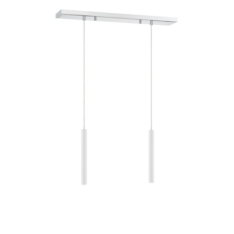 Luminaire suspendu cylindrique à DEL 2 lumières pour îlot de cuisine Bowning, Chrome, Blanc mat