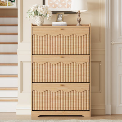 50.4" Tall Fluted Shoe Cabinet with 3 Flip Drawers, Narrow Freestanding Storage