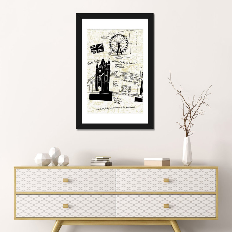 « london gold i », impression sur toile, H 24 po x l 16 po x P 1 po, Papier beaux-arts encadré noir, Blanc