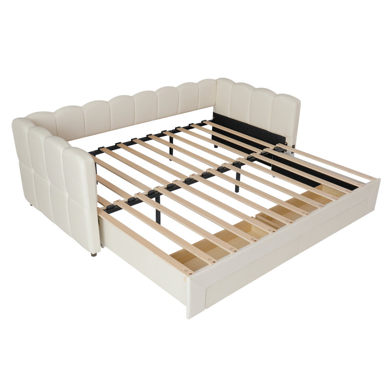 Metal Daybed with Trundle, Beige