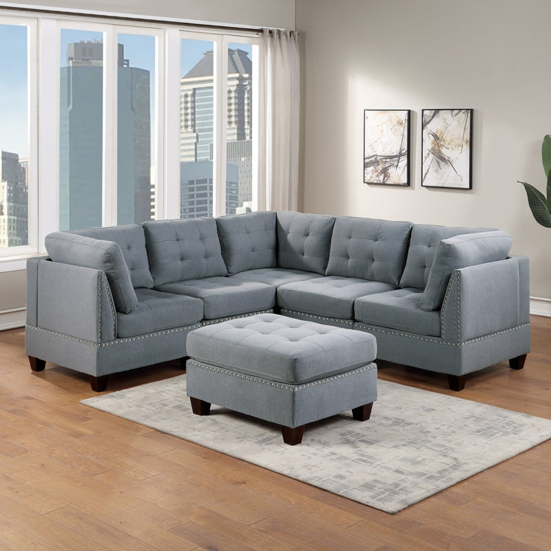 Canapé modulaire modulaire 6 pièces Mobilier de salon canapé d'angle capitonné capitonné gris lin 3X Coins d'angle 2X et 1X