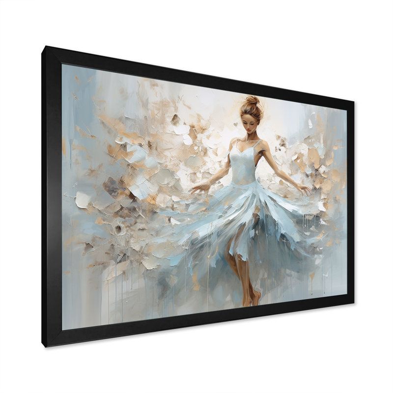 «Blue Gold Minimalisme Ballerina», impression sur toile encadrée de ballet, H 12 po x l 20 po x P 1 po, Cadre noir