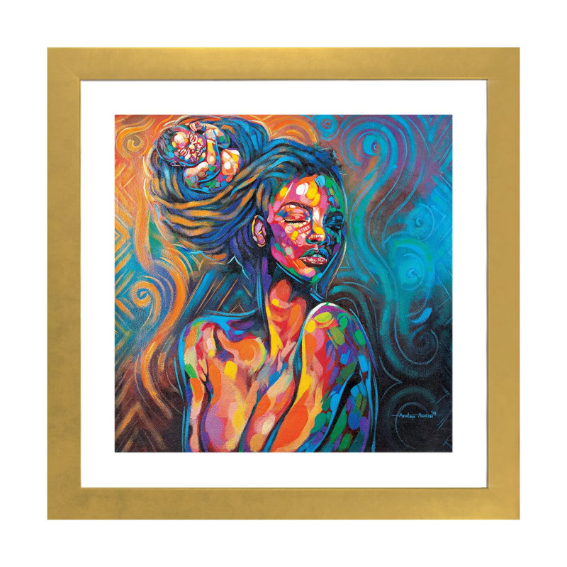 « Unbreakable Bond » par Akintayo Akintobi, reproduction d’art, Papier encadré doré, Blanc, H 24 po x l 24 po x P 1 po
