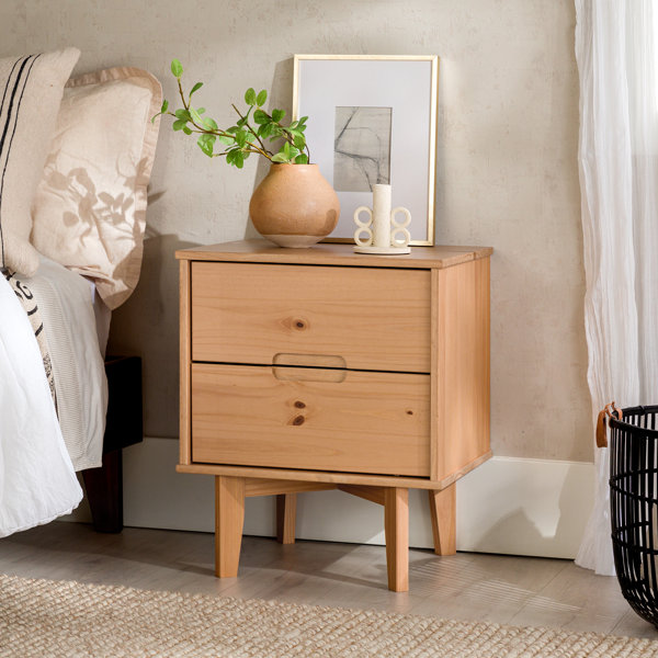 Cómoda de madera maciza con ranuras y 2 cajones