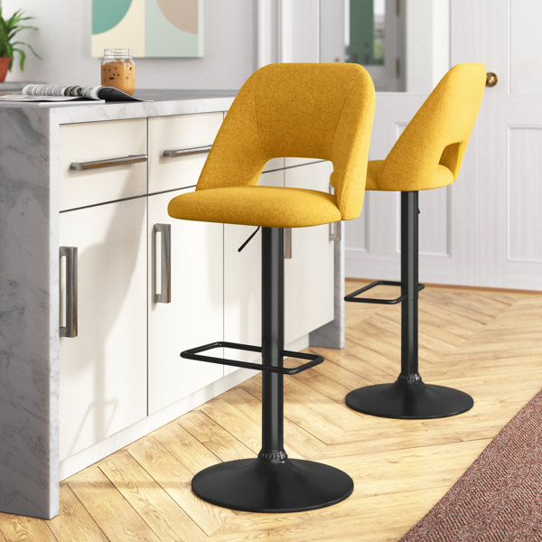 Taburete de bar Bridgette 24"-32" con giro 360°, reposapiés tapizados y altura ajustable
