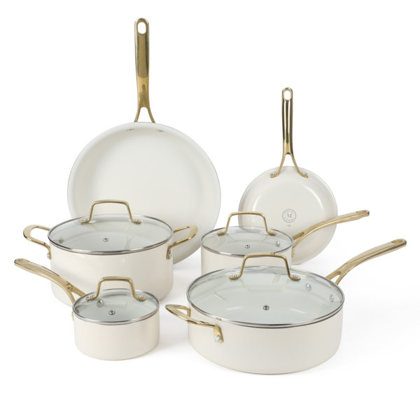 Martha Stewart Lockton 10 Piezas Premium Libre de PFA No Tóxico Interior de Cerámica Antiadherente Aluminio Esmaltado