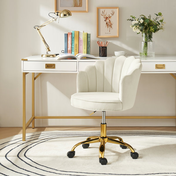 Silla de trabajo moderna Belanda de 23 pulgadas en terciopelo con respaldo acolchado