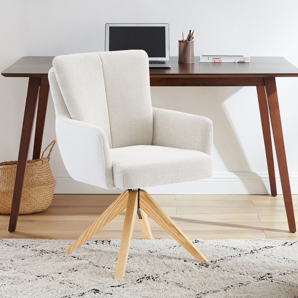 Silla de oficina giratoria tapizada Bernab con base de madera de roble