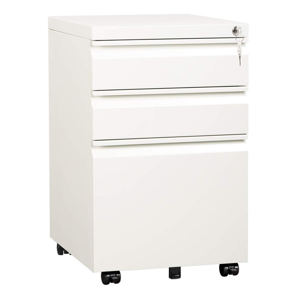 Makeace 14.6"W Archivador Metálico de 3 Cajones Ensamblado con Cerradura para Oficina en Casa, Compatible con Tamaño Carta/Legal - Ruedas requieren ensamblaje