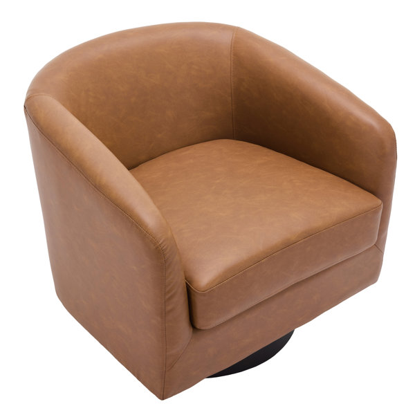 Sillón giratorio tapizado en cuero sintético Applewold con base de madera maciza