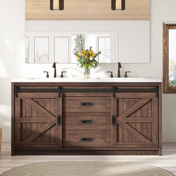 Chimira Vanitorio de baño de madera manufacturada con dos cajones y dos puertas para lavabo doble
