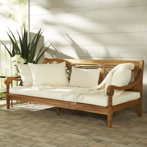 Daybed de exterior de acacia recto de 71.7 pulgadas con cojines