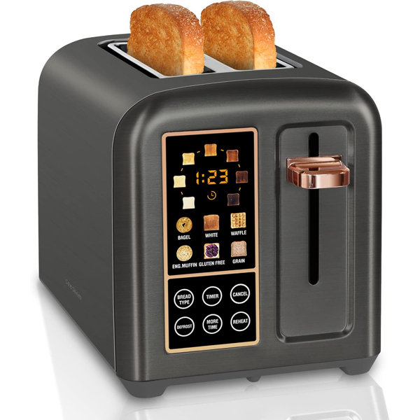 Tostadora de 2 ranuras, acero inoxidable con pantalla LCD y botón táctil, calentamiento 50% más rápido, ranuras anchas