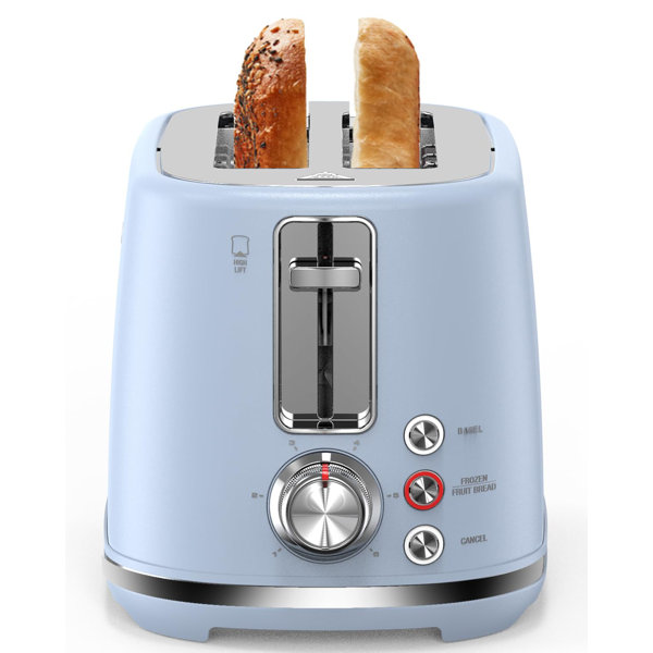 Tostadora de 2 rebanadas, ranuras anchas, elevación alta, apagado automático y modos para congelados para tostadas, bagels, waffles y panes con frutas, diseño moderno y elegante, bandeja recolectora de migajas fácil de limpiar
