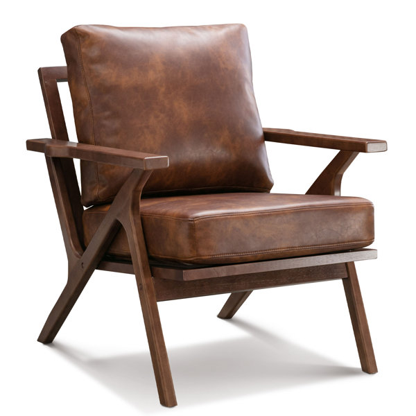 Sillón retro moderno de mediados de siglo tapizado con estructura de madera maciza Salma de 29.5 pulgadas de ancho