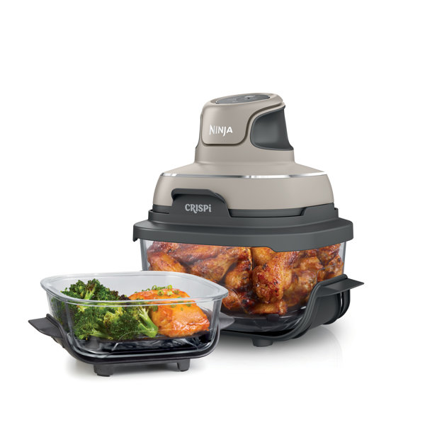 Sistema de cocción Ninja Crispi 4 en 1 con freidora de aire portátil de vidrio, recipientes de vidrio de 4 QT y 6 tazas con tapas de almacenamiento, comidas fáciles, apto para microondas, congelador y lavavajillas, freír al aire, hornear y más