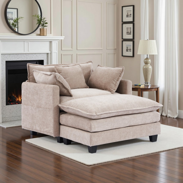 Sillón Chaise Lounge con Otomana, Sofá Lounge de Chenilla Extragrande, Sillón de Lectura Cómodo con Reposabrazos Doble y Soporte Lumbar para Dormitorio, Sala de Estar, Oficina