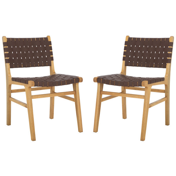 Silla de comedor Alston de cuero tejido y madera maciza