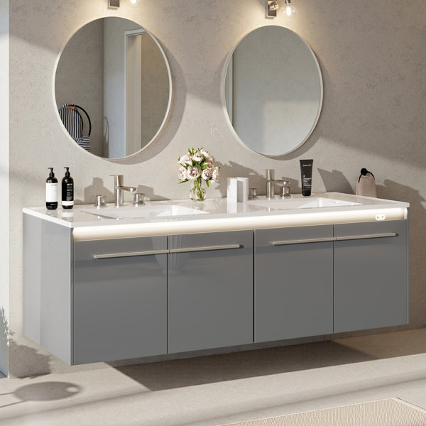 Ayanda 60" Vanity Doble Flotante para Baño con Lavamanos Led