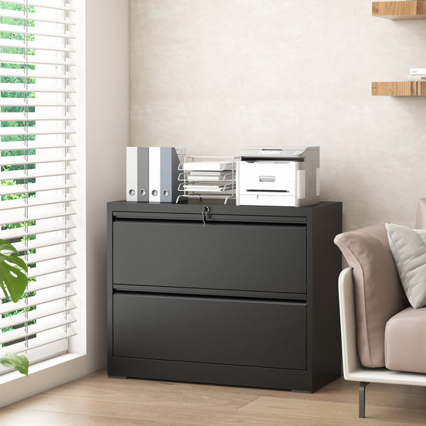 Archivero lateral metálico de 2 cajones de 35.43" de ancho para oficina en casa - Tamaño A4/Carta/Oficio