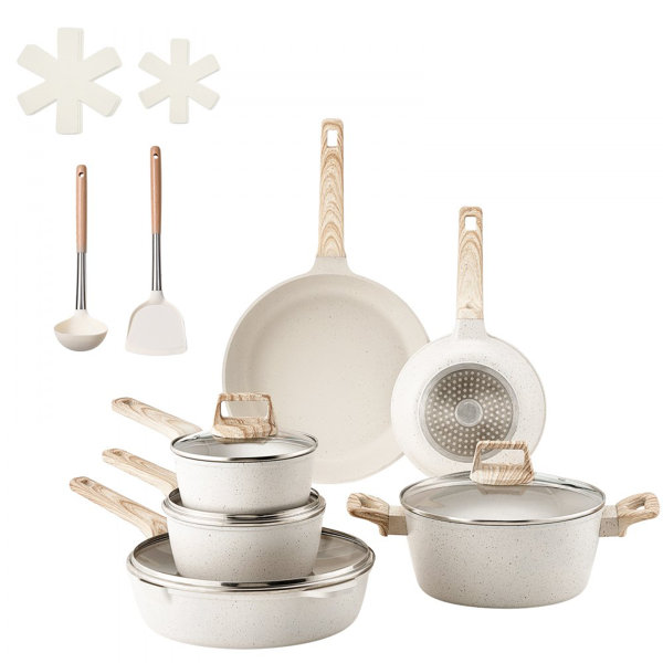 Set de 17 piezas de ollas y sartenes de granito antiadherente para cocina de inducción