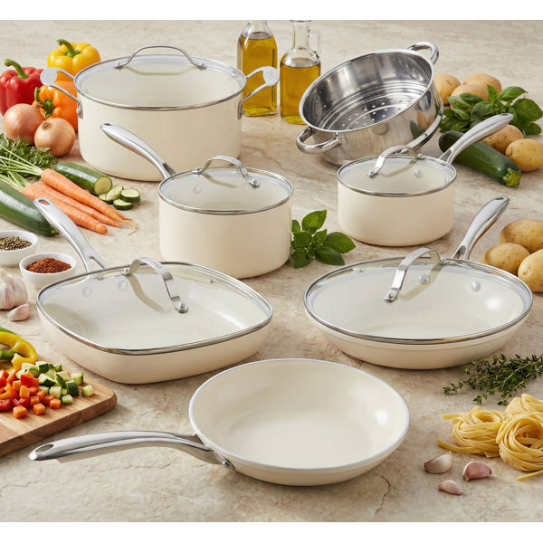 Juego de utensilios de cocina Gotham Steel Naturals Cream de 12 piezas, antiadherente de cerámica, con mangos que se mantienen fríos, apto para horno y lavavajillas