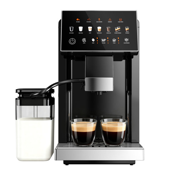 Máquina de café y espresso automática Euhomy 20 Bar, espumador de leche y pantalla táctil inteligente, auto-limpieza, diseño de caldera doble, negro