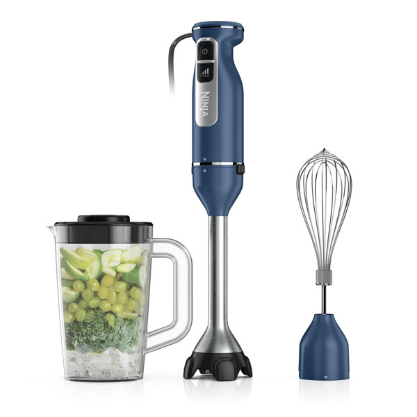 Licuadora de inmersión Ninja Power Duo con accesorio batidor y vaso mezclador, azul marino