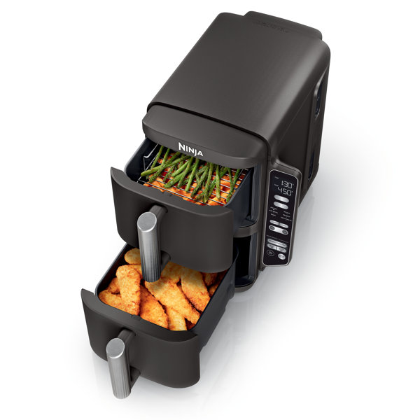 Freidora de Aire Ninja SL201 DoubleStack de 2 Canastas, Tecnología DoubleStack Cocina 4 Alimentos a la Vez, Diseño que Ahorra Espacio, 8 QT, 6 en 1, Smart Finish y Match Cook, Freír al Aire, Asar, Hornear, Comidas Fáciles, Limpieza Fácil
