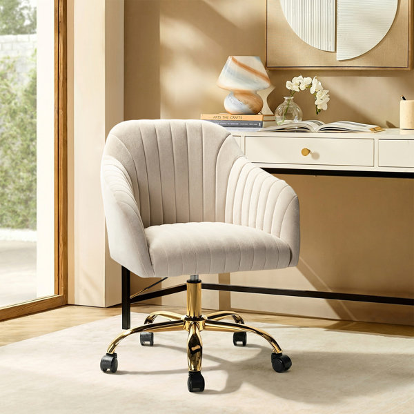 Silla de trabajo Adan Modern de terciopelo con estructura y respaldo de madera